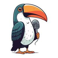 Toucan with microphone. Vector illustration isolated on white background.