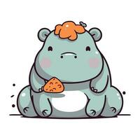 Cute hippopotamus with a mushroom. Vector illustration in cartoon style.