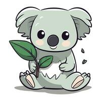 Cute koala with plant isolated on a white background vector illustration