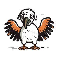 Cute cartoon parrot with open wings. Vector clip art.