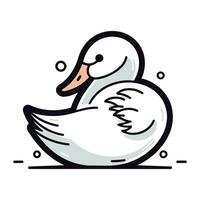 Vector illustration of a white duck on white background. Isolated.