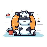 Cute cow cartoon character in flat line style. Vector illustration.