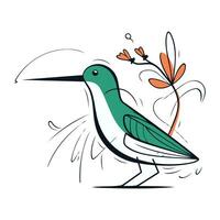 Hummingbird with a flower in its beak. Vector illustration.