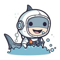 astronauta tiburón dibujos animados vector ilustración. linda dibujos animados espacio personaje.
