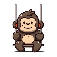 Monkey sitting on a swing isolated on white background. Vector illustration.