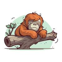 Vector illustration of an orangutan sitting on a tree branch.