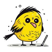 Cute little yellow bird isolated on white background. Vector illustration.