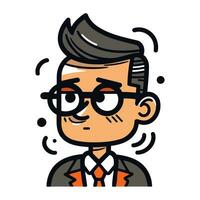 Cartoon character illustration of a man wearing glasses and a suit. vector