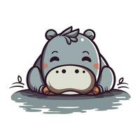 Cute hippo lying down on the ground. Vector illustration.