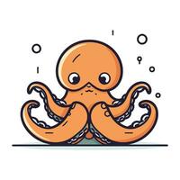 Octopus vector illustration in flat style. Cute octopus with tentacles.