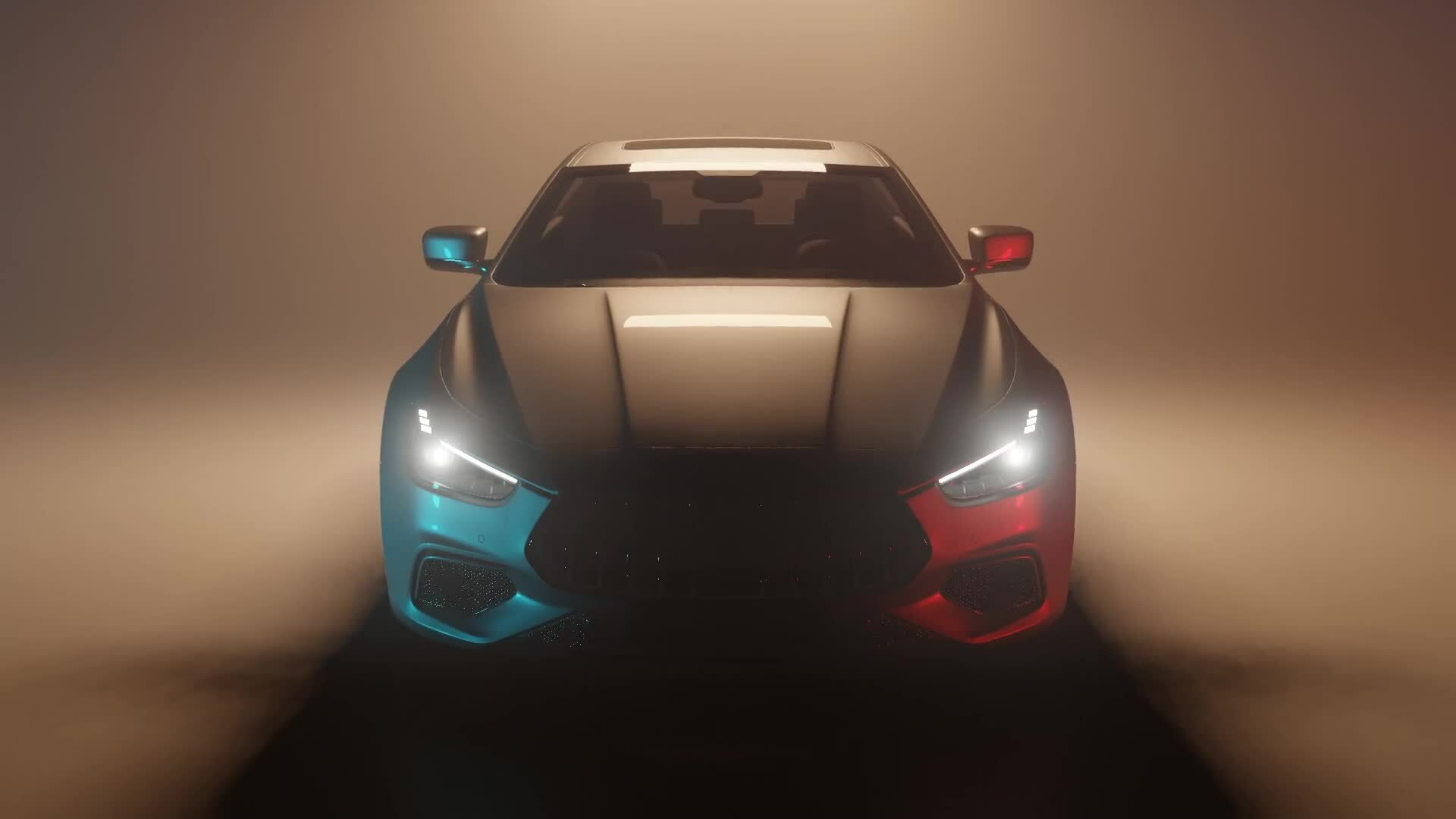 3D Rendered Super car Cinematic Camera angle view in dark background