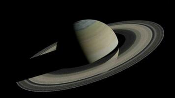 rendering 3d rotante Saturno pianeta con suo squillare contro un' nero sfondo video