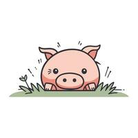 Cute piggy on the grass. Vector illustration in cartoon style.