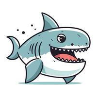 Shark vector illustration. Cute cartoon shark character. Funny shark.