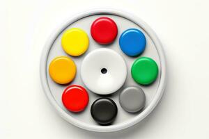 Abstract high tech multicolor button on white background, Generative AI photo