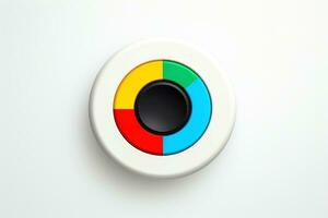 Abstract high tech multicolor button on white background, Generative AI photo