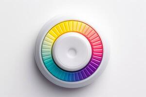 Abstract high tech multicolor button on white background, Generative AI photo