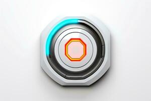 Abstract high tech multicolor button on white background, Generative AI photo