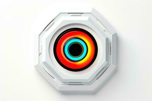 Abstract high tech multicolor button on white background, Generative AI photo