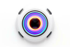 Abstract high tech multicolor button on white background, Generative AI photo