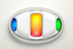 Abstract high tech multicolor button on white background, Generative AI photo