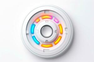 Abstract high tech multicolor button on white background, Generative AI photo