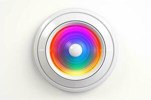 Abstract high tech multicolor button on white background, Generative AI photo