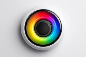 Abstract high tech multicolor button on white background, Generative AI photo