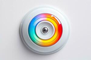 Abstract high tech multicolor button on white background, Generative AI photo