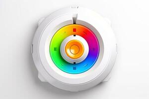 Abstract high tech multicolor button on white background, Generative AI photo