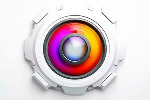 Abstract high tech multicolor button on white background, Generative AI photo