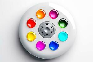 Abstract high tech multicolor button on white background, Generative AI photo