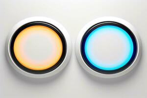 Abstract high tech multicolor button on white background, Generative AI photo