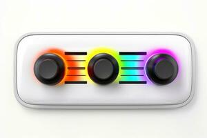 Abstract high tech multicolor button on white background, Generative AI photo
