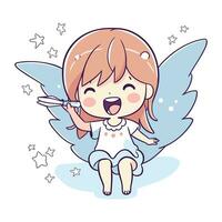 cute little angel girl with wings and thermometer cartoon vector illustration graphic design