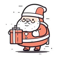Santa Claus holding a gift box. Vector illustration in cartoon style.