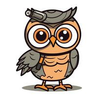 Owl cartoon character vector illustration. Cute owl with big eyes.