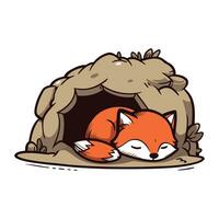 Illustration of a fox sleeping in an igloo on a white background vector