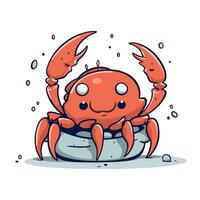 Cute cartoon crab on white background. Vector illustration of a sea animal.