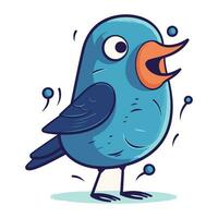 Vector illustration of cute blue bird. Isolated on white background.