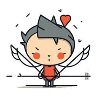 Cute cupid with wings and heart. Valentines day. Vector illustration.