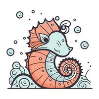 Cute cartoon seahorse. Vector illustration on white background.