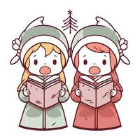 Cute Santa Claus and Snow Maiden Reading a Book. Vector illustration.