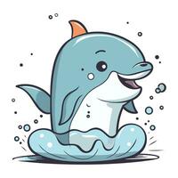 Cute cartoon dolphin. Vector illustration isolated on a white background.