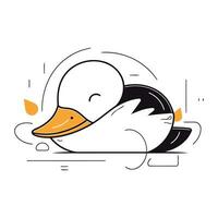 Vector illustration of a duck on white background. Line art style.