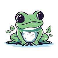 Frog with green eyes sitting on the ground. Vector illustration.