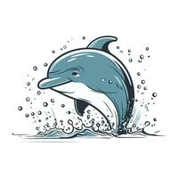 Dolphin jumping out of water. Vector illustration on white background.