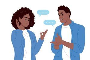 International day of sign languages. A man and a woman with hearing impairment. A pair of deaf and mute people using sign language to communicate. vector