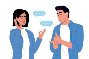 International day of sign languages. A pair of deaf and mute people using sign language to communicate. A man and a woman with hearing impairment. vector
