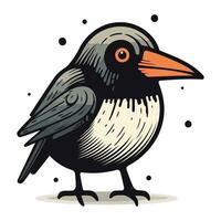 Cute cartoon crow on a white background. Vector illustration in hand drawn style.